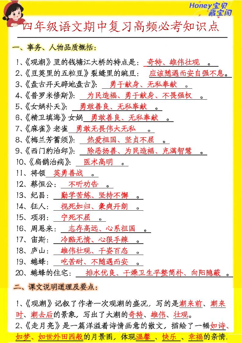 四上语文期中高频考点-十一资源